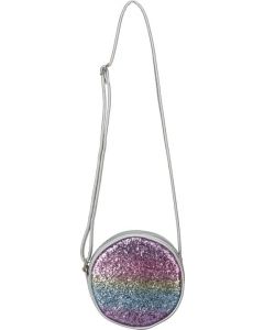 Pyöreä glittersomisteinen olkalaukku hopea