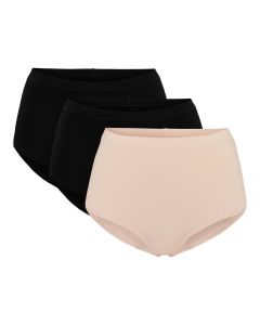 Naisten Cotton High Waist alushousut 3-pack, musta/beige