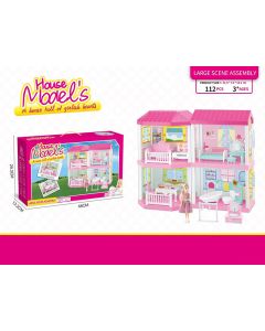 Nukkekoti kalusteilla ja nukella