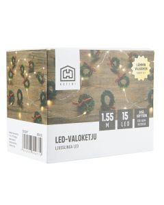 Valoketju joulukranssit 15 LED 1,4 m IP20, lämmin valkoinen
