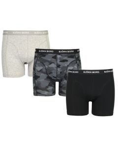 Miesten bokserit Cotton Stretch 3-pack, musta/harmaa